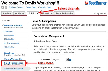 Export FeedBurner Email Address List