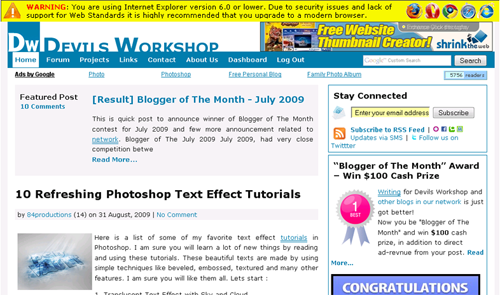 ie6 warning wordpress plugin