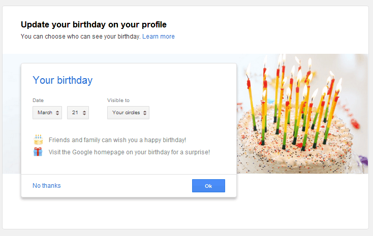 Birthday Notifications Google+