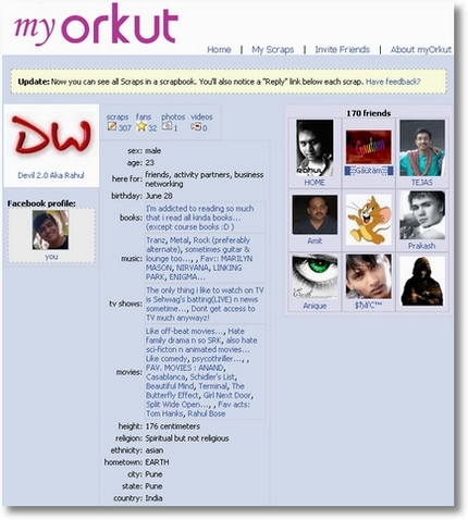 My Orkut Profile On Facebook - Devils Workshop