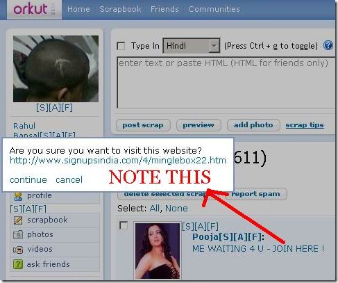 Orkut Confirm Click on Outgoing Links