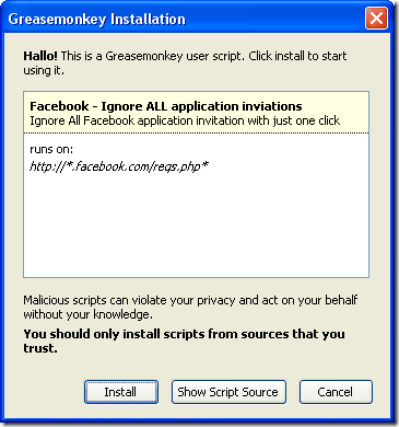 Greasemonkey Userscript Installation Dialog