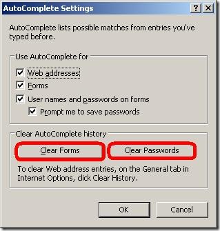 AutoComplete Settings - Internet Options in IE