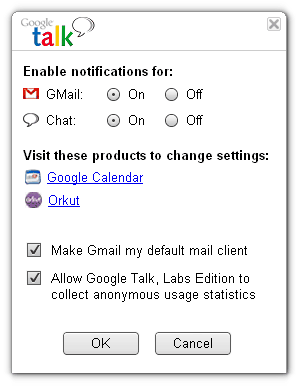 Google Talk, Lab Edition - Settings