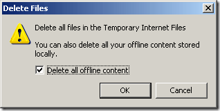 Delete Files - Internet Options in IE