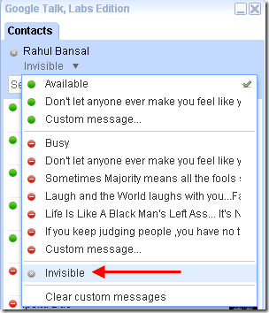 Google Talk Lab Edition - Invisible Status Feature