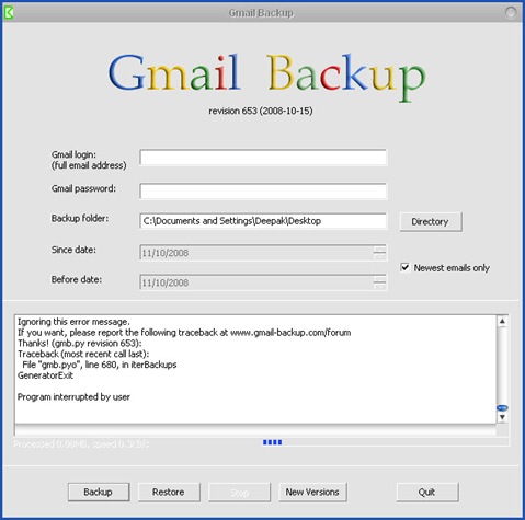 windows backup gmail messages