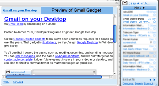 gmail desktop gadget