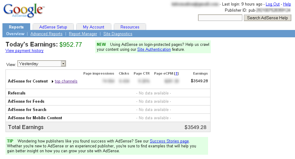 Adsense earnings