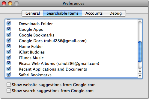 Preferences - Google Quick Search Box