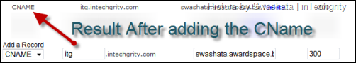Adding the CName on DNS Panel