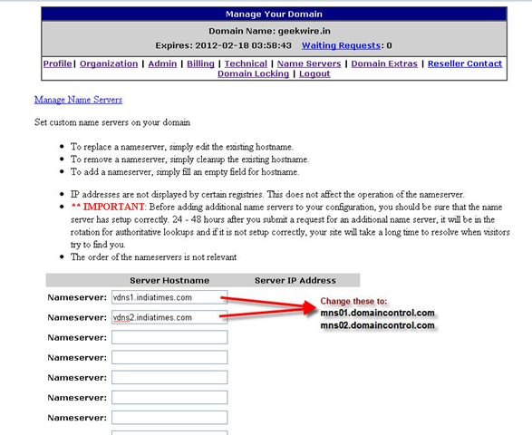 change nameserver