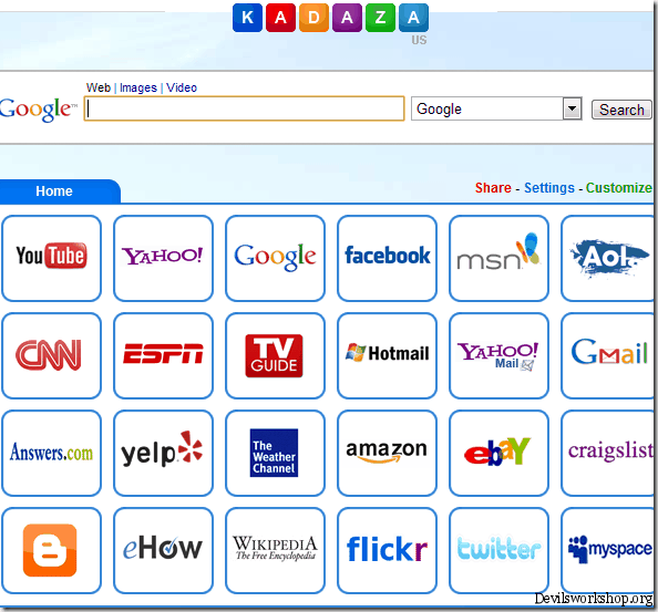 Kadaza: Visual And Customized Homepage For Your Browser