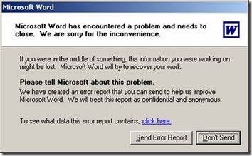 Error Reporting Window