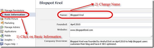 Facebook Page Blogspot Knol Change Name