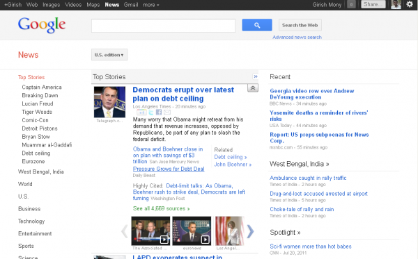 New and updated Google news U.S edition interface