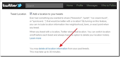 Deleting location history on Twitter