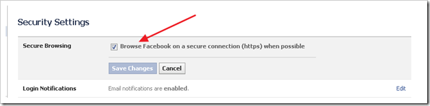 Turning on HTTPS in Facebook