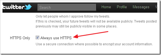 Turning on HTTPS in Twitter