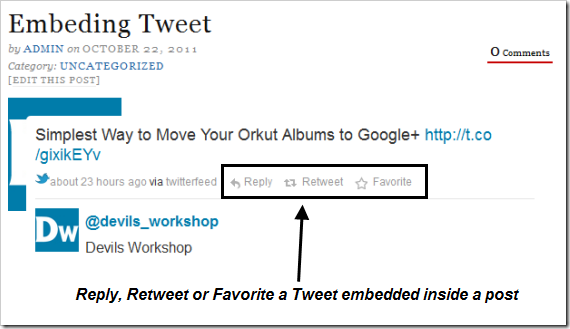 Embeded Tweet within a WordPress Post