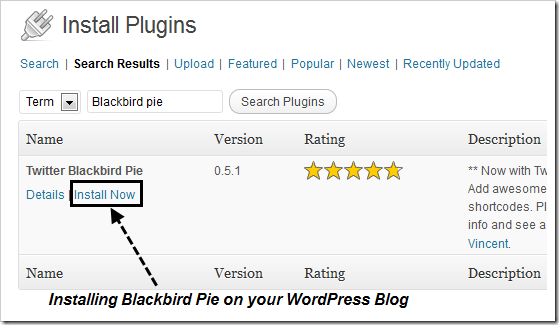 Install Plugin on WordPress -Blackbird Pie