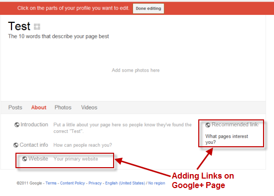 Adding Website URL to Google+ Pages