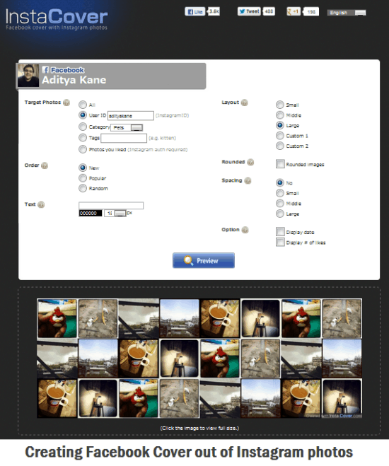 Instagram photos for Facebook Cover