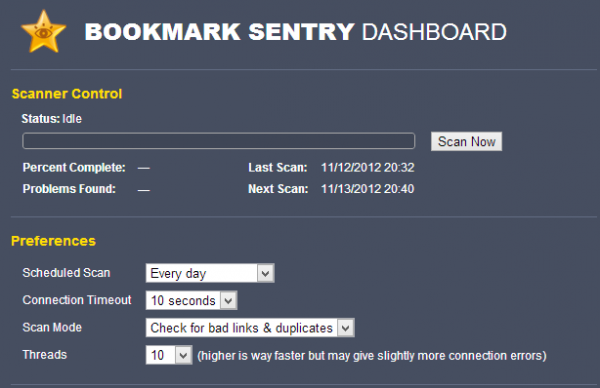 Bookmark Scan Settings