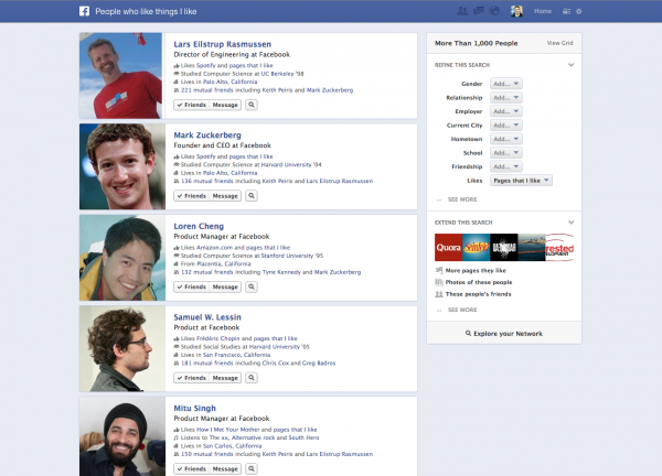 facebook graph search screenshots