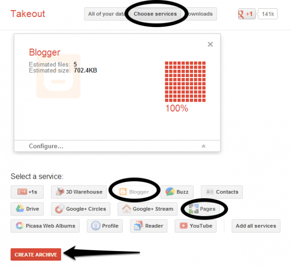 Google Takeouts Blogger