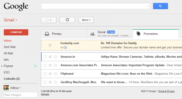 Ads in my Gmail Inbox