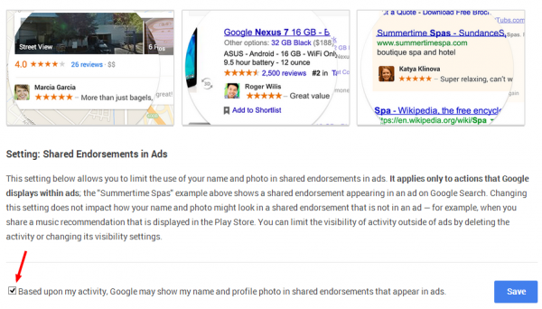 Google Ads Shared Endorsements Settings