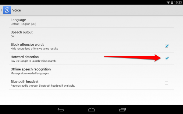 Hotword Detection Google Now Voice Settings